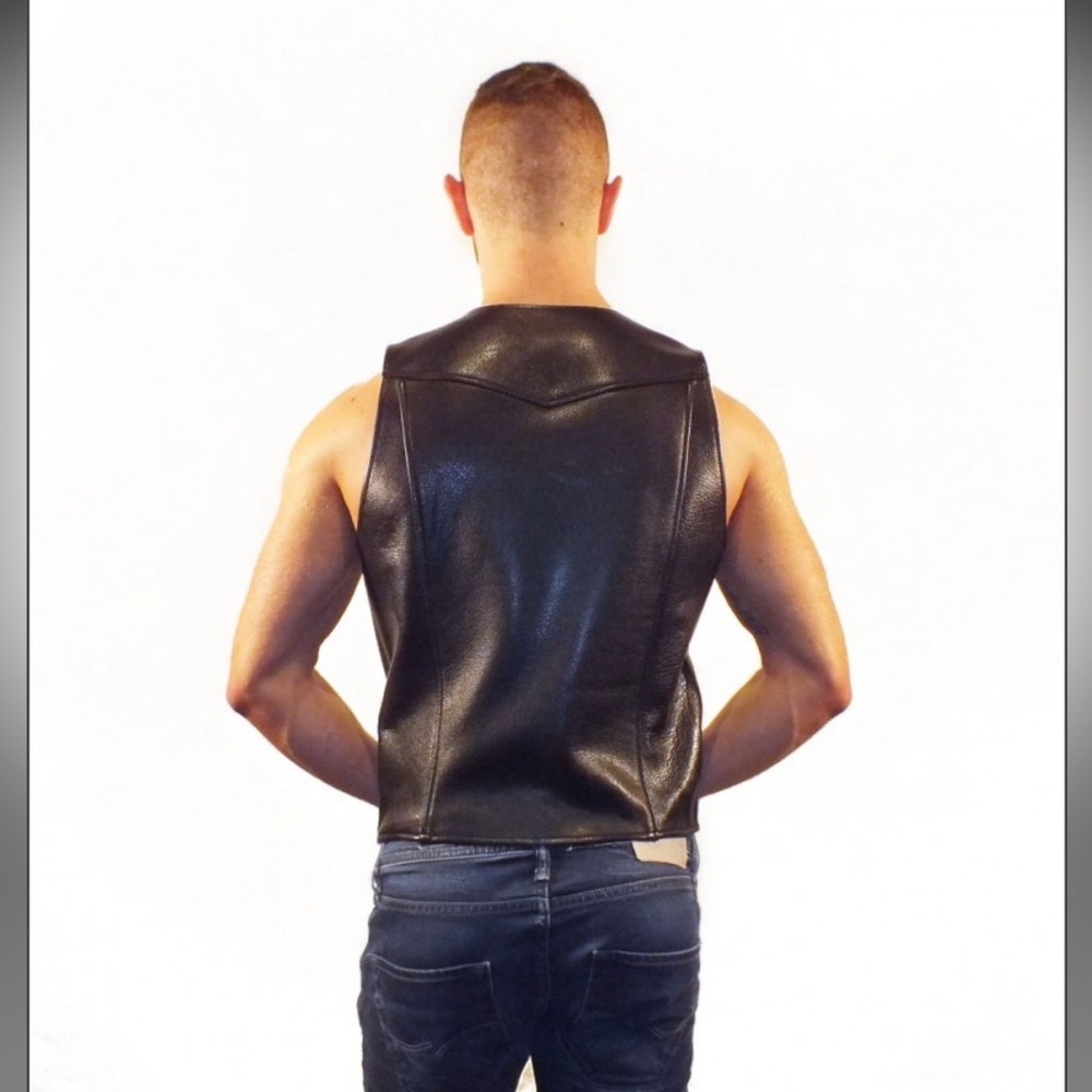 North Bound Leather Men's Plain Open Front Vest - Picture 6 of 13